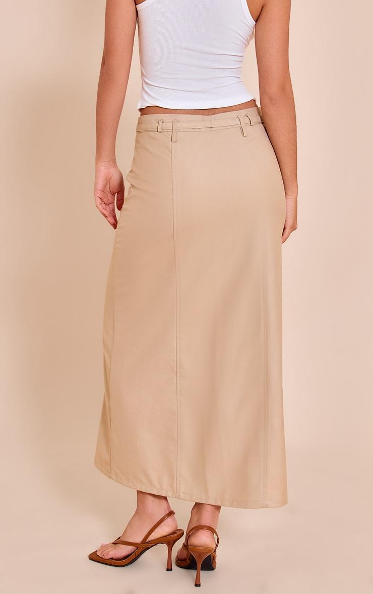 Camel Button Detail Tie Maxi Skirt Product Image