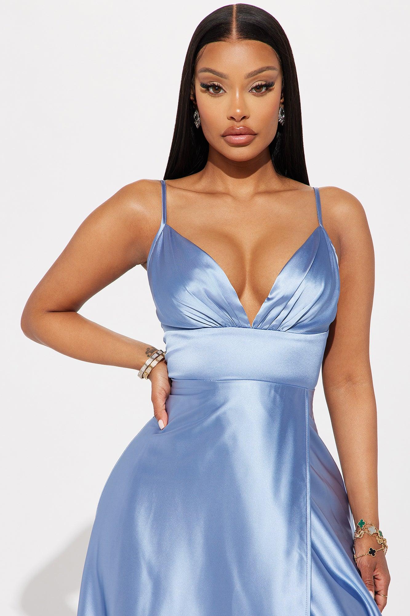 Ashlynn Satin Gown - Dusty Blue Product Image