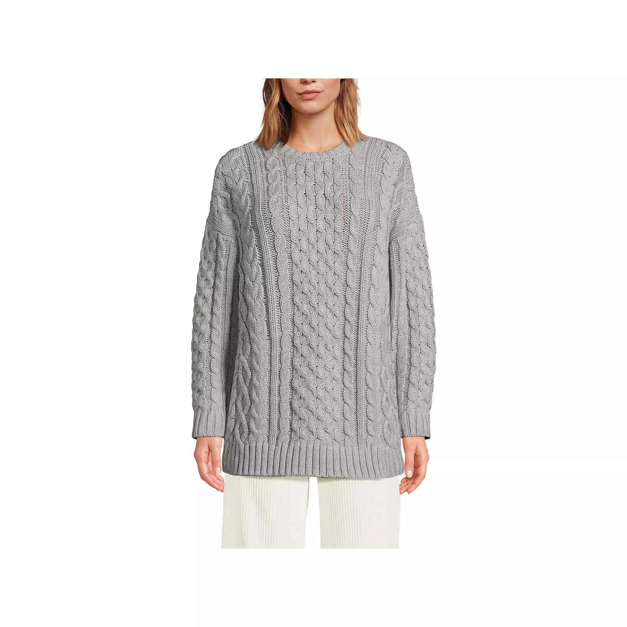 Women's Lands' End Oversized Drifter Cable Knit Tunic Sweater, Size: Small, Gray Grey Product Image