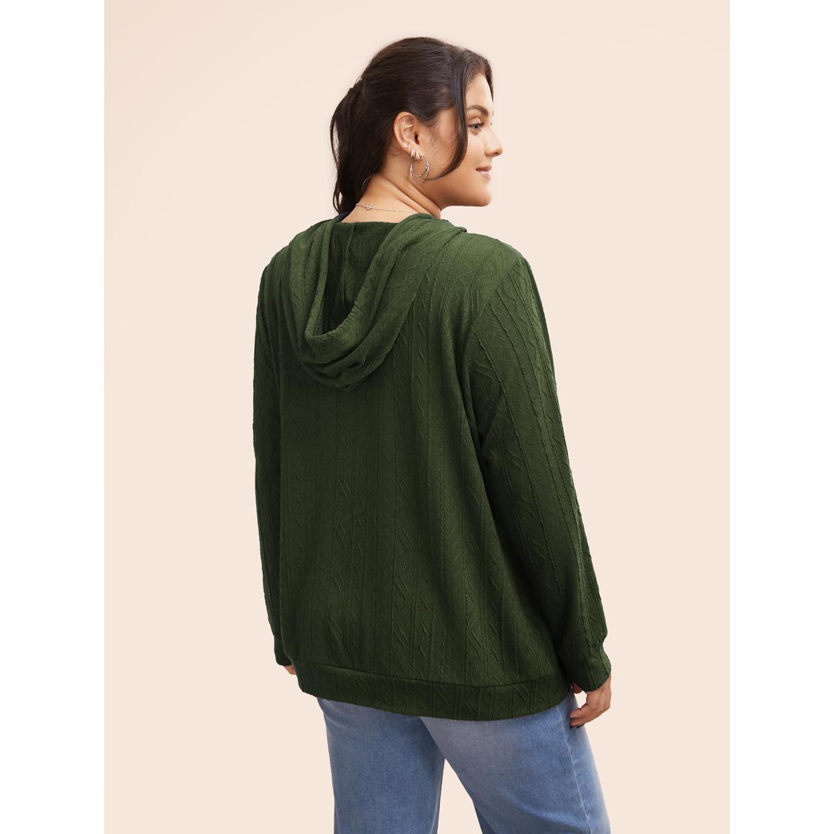 Plus Size Plain Textured Hooded Drawstring Sweatshirt Women Green Casual Elastic cuffs Hooded Everyday Sweatshirts BloomChic 12/L Product Image