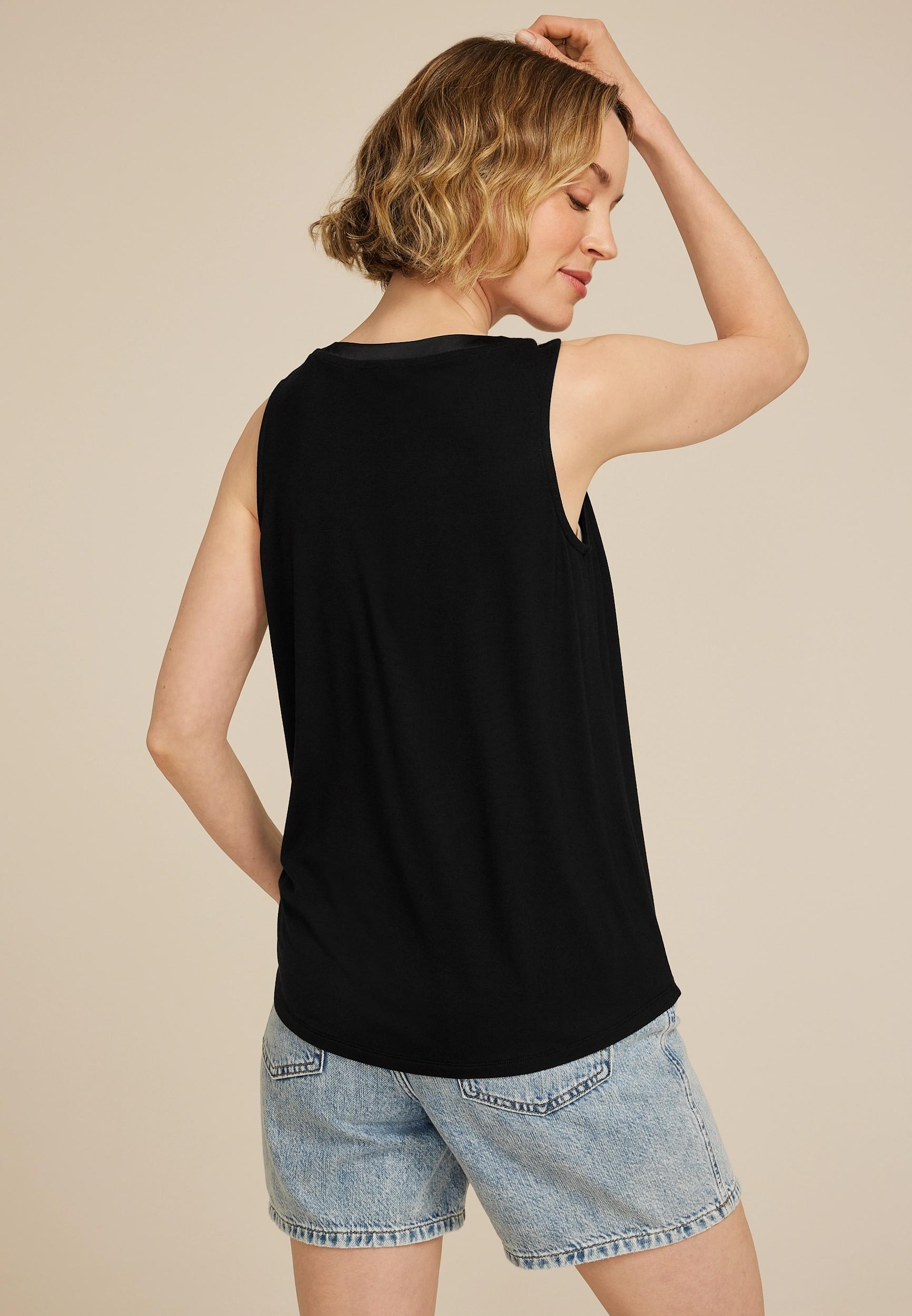 Embellished Satin Trim V Neck Tank Top Product Image