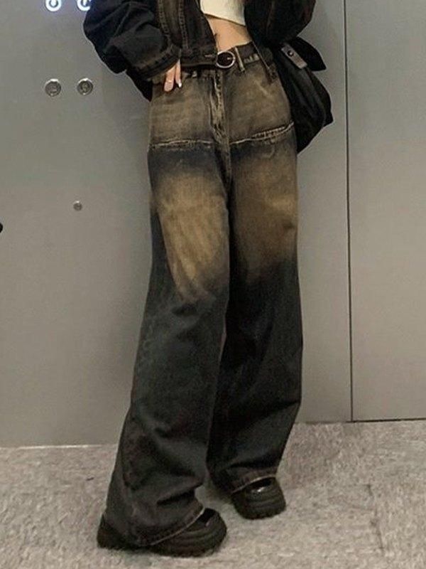 Contrast Wash Distressed Vintage Boyfriend Jeans Product Image