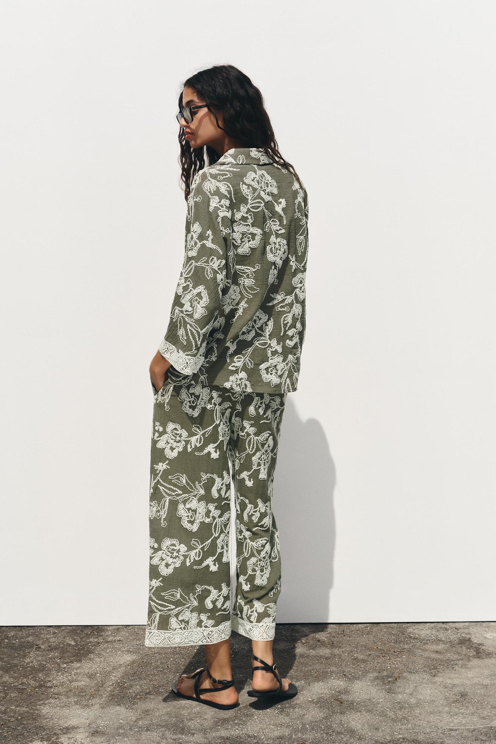 GUIPURE HEM EMBROIDERED PANTS Product Image