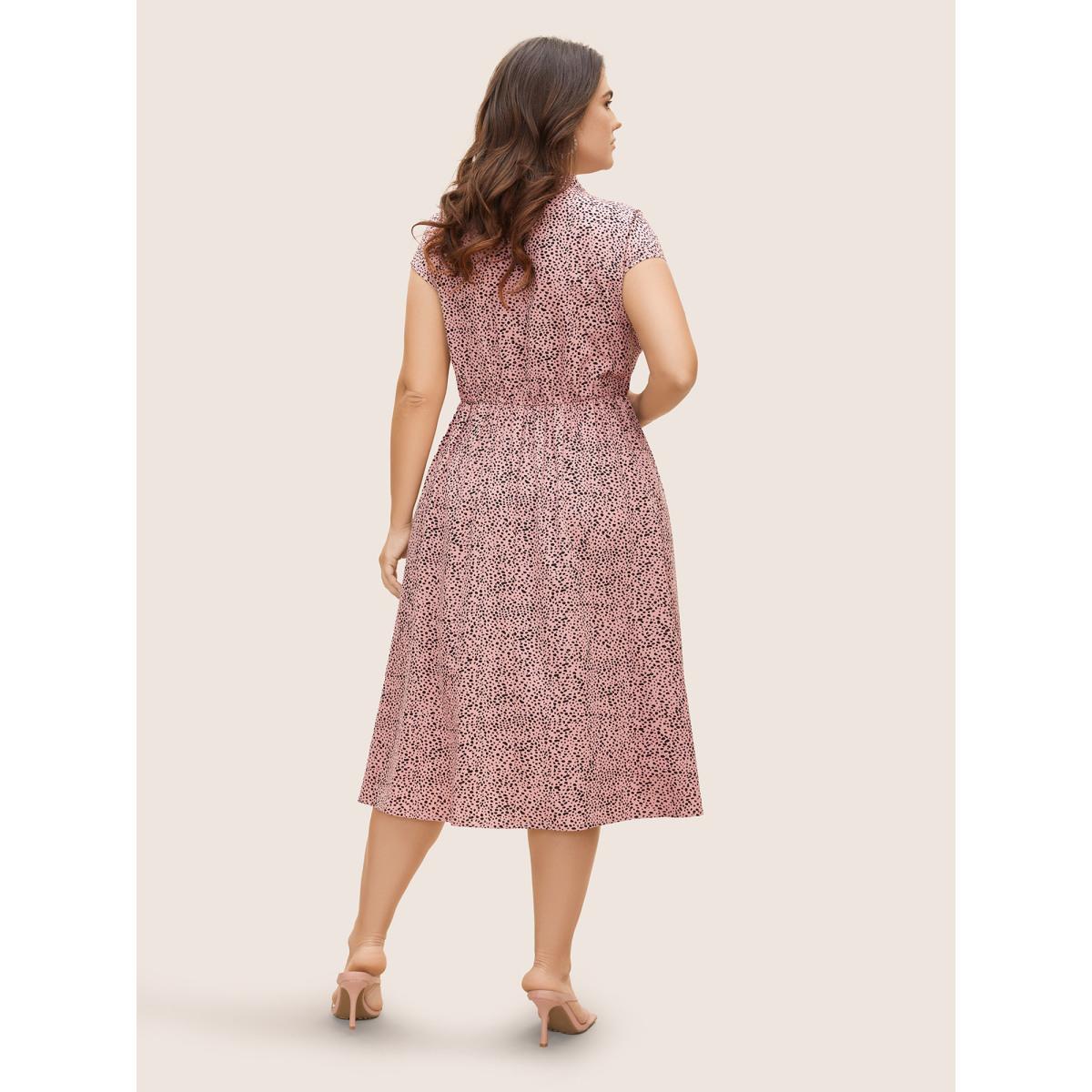 Plus Size Asymmetrical Polka Dot Tie Knot Midi Dress Beanpastepowder Women Elegant Tie knot Ribbon-tied collar Cap Sleeve Curvy BloomChic 30/6X Product Image