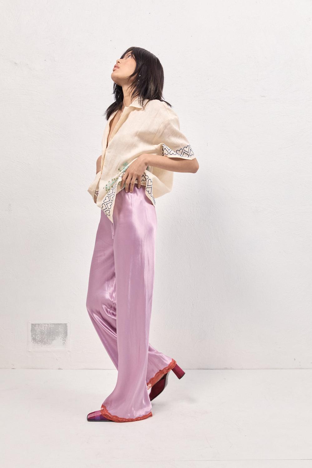 Josefin Satin Pants Lilac Product Image