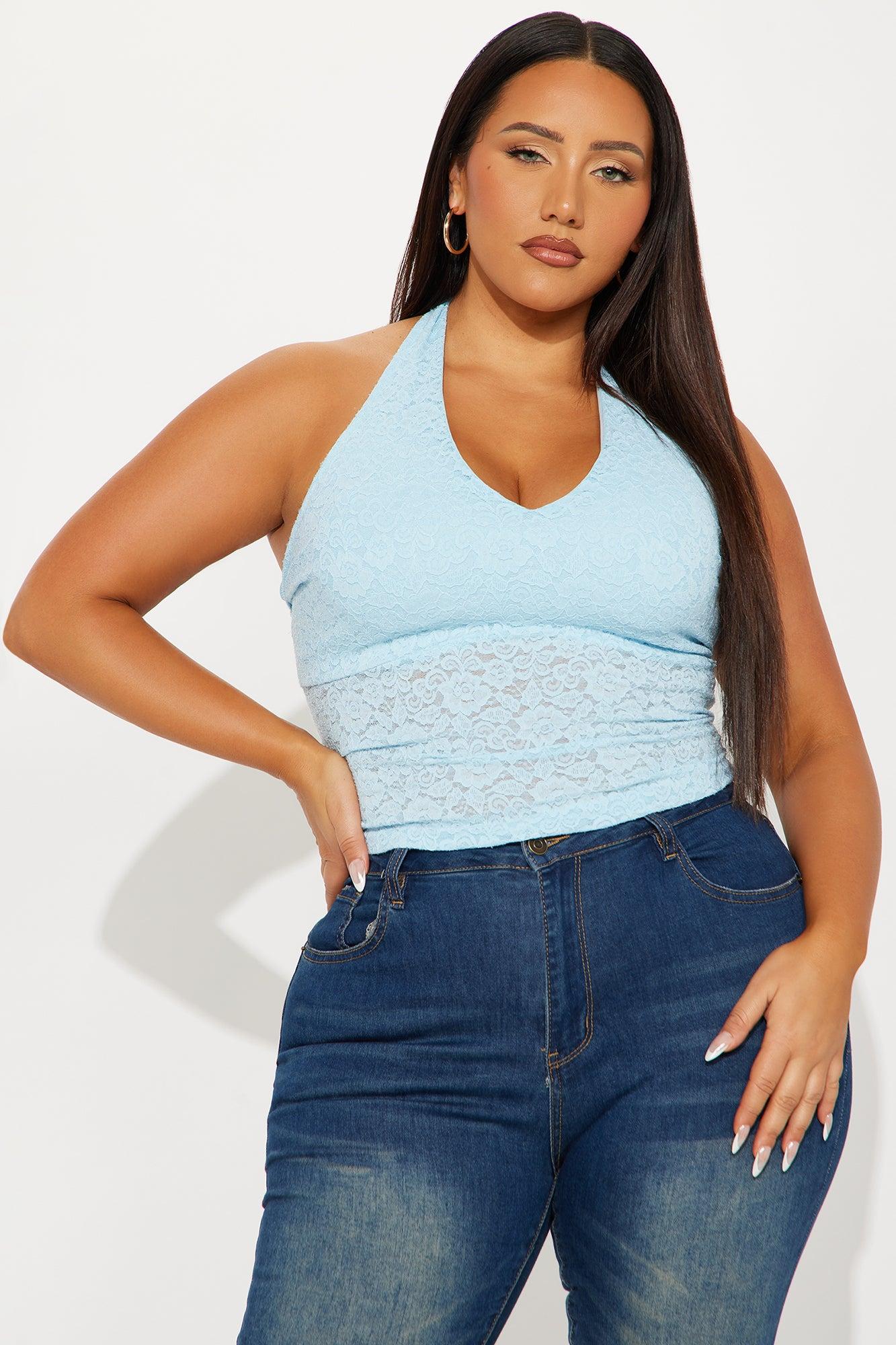 Palmer Lace Halter Top - Light Blue Product Image