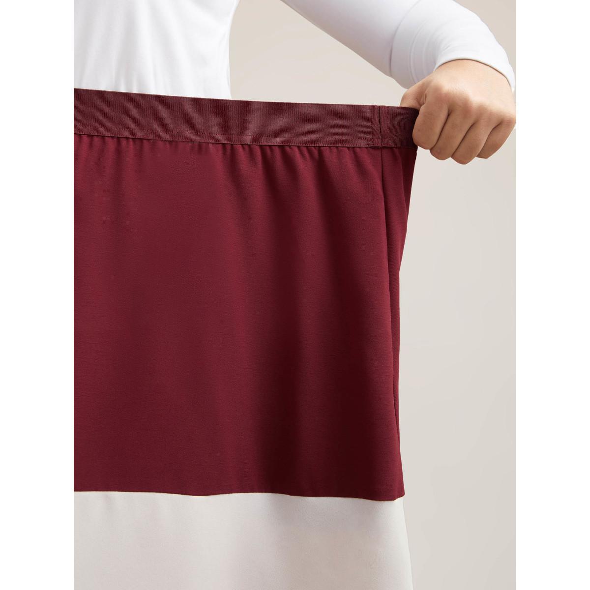 Plus Size Color Block Tiered Midi Skirt Women Scarlet Elegant Contrast Loose Low stretch Side seam pocket Everyday Skirts BloomChic 30/6X Product Image