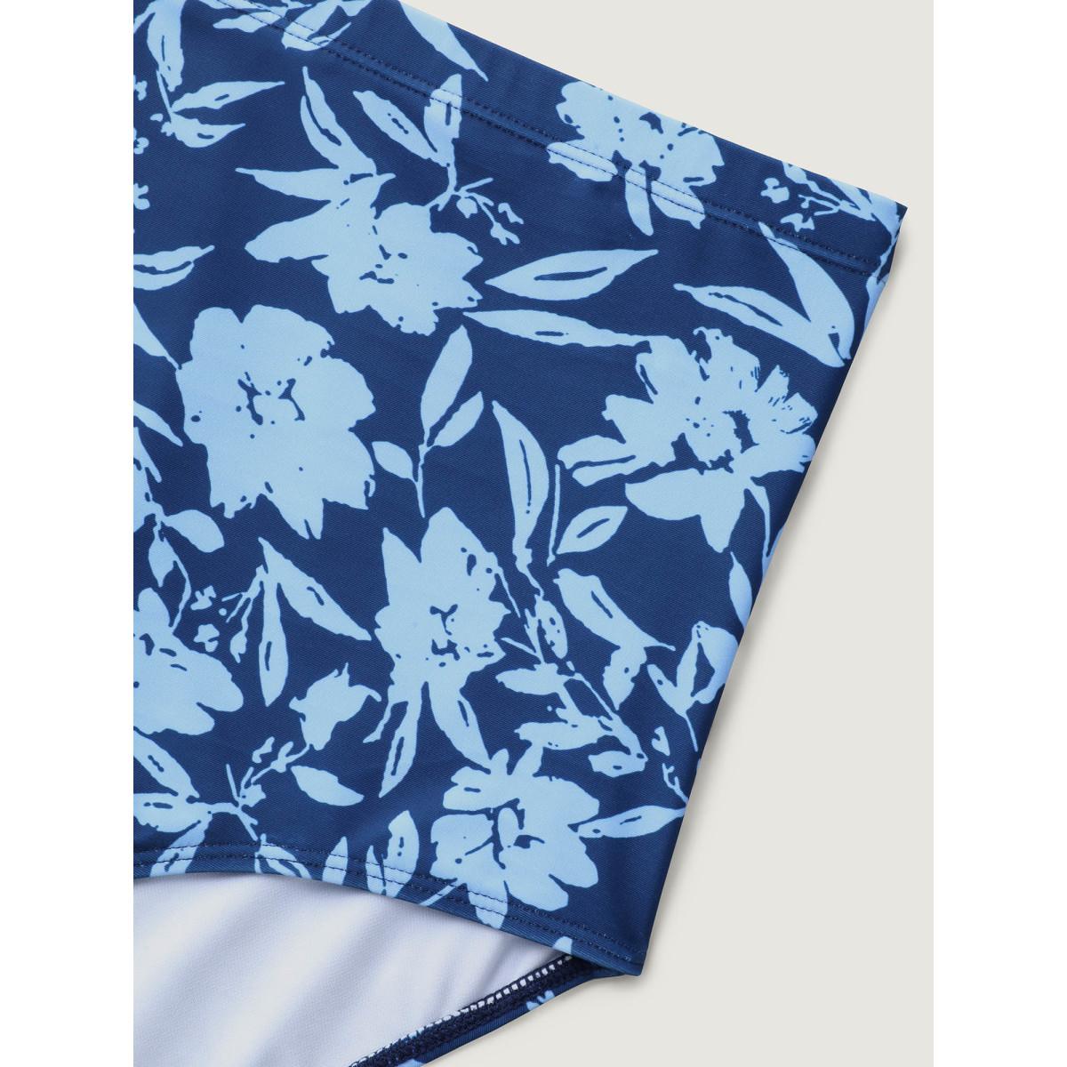 Plus Size Floral Fit and Flare Swim Dress Women's Swimwear Mediumblue Resort Bodycon Heart neckline High stretch Curve Swim Dresses BloomChic 14-16/1X Product Image