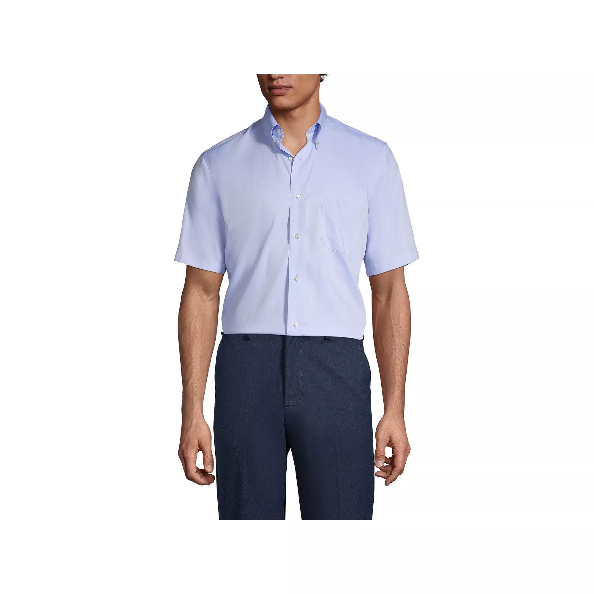 Men's Lands' End School Uniform Short Sleeve No-Iron Pinpoint Dress Shirt,  Product Image