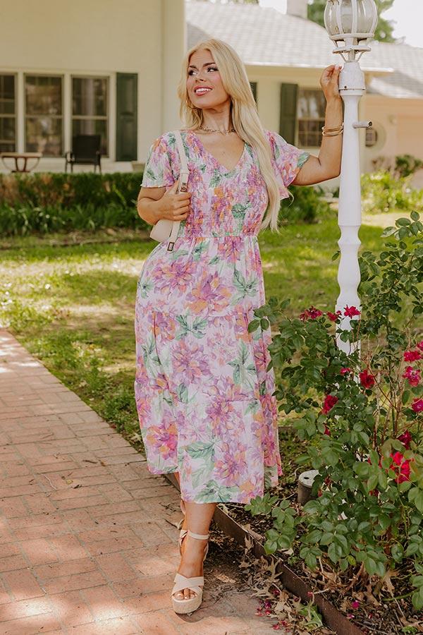 Sunny Sangria Floral Midi Dress in Pink Curves Product Image