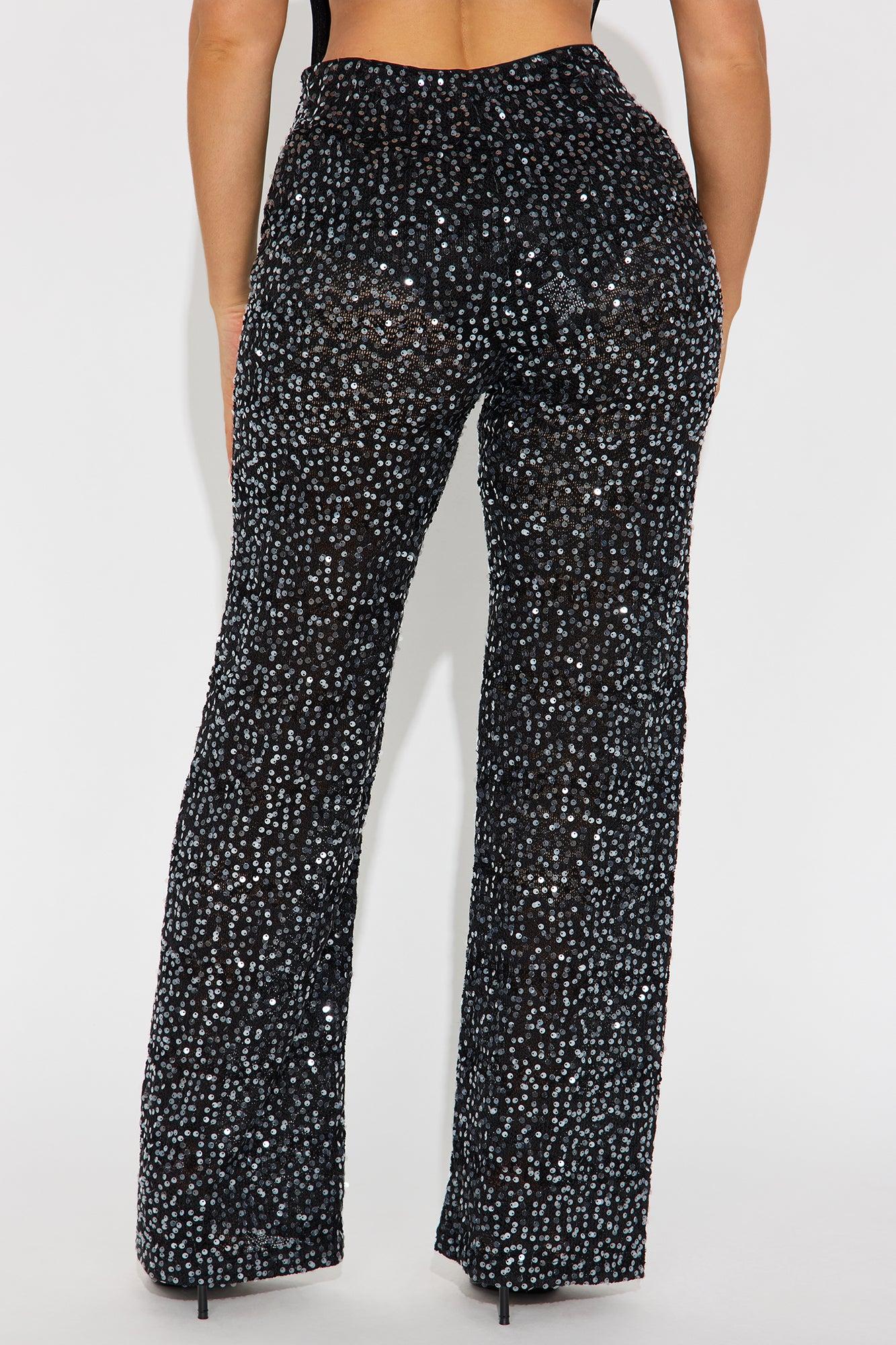 Nayelly Wide Leg Sequin Pant - Black Product Image