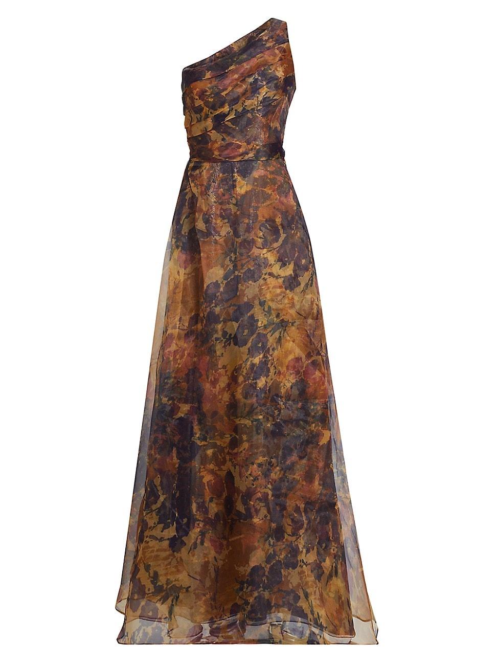 Womens Floral Organza One-Shoulder A-Line Gown Product Image