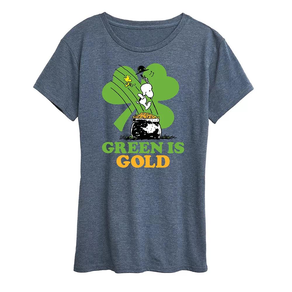 Women's Peanuts Snoopy & Woodstock Green Is Gold Graphic Tee,  Product Image