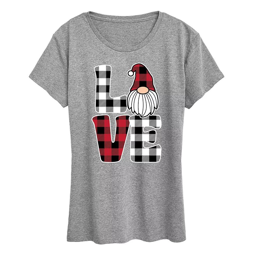 Women's Love Gnome Plaid Graphic Tee,  Product Image