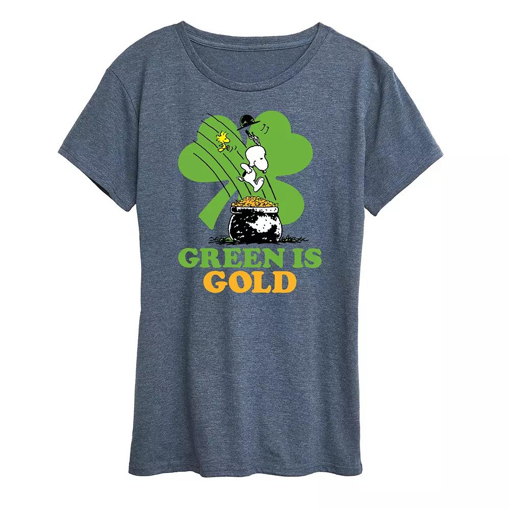 Women's Peanuts Snoopy & Woodstock Green Is Gold Graphic Tee,  Product Image
