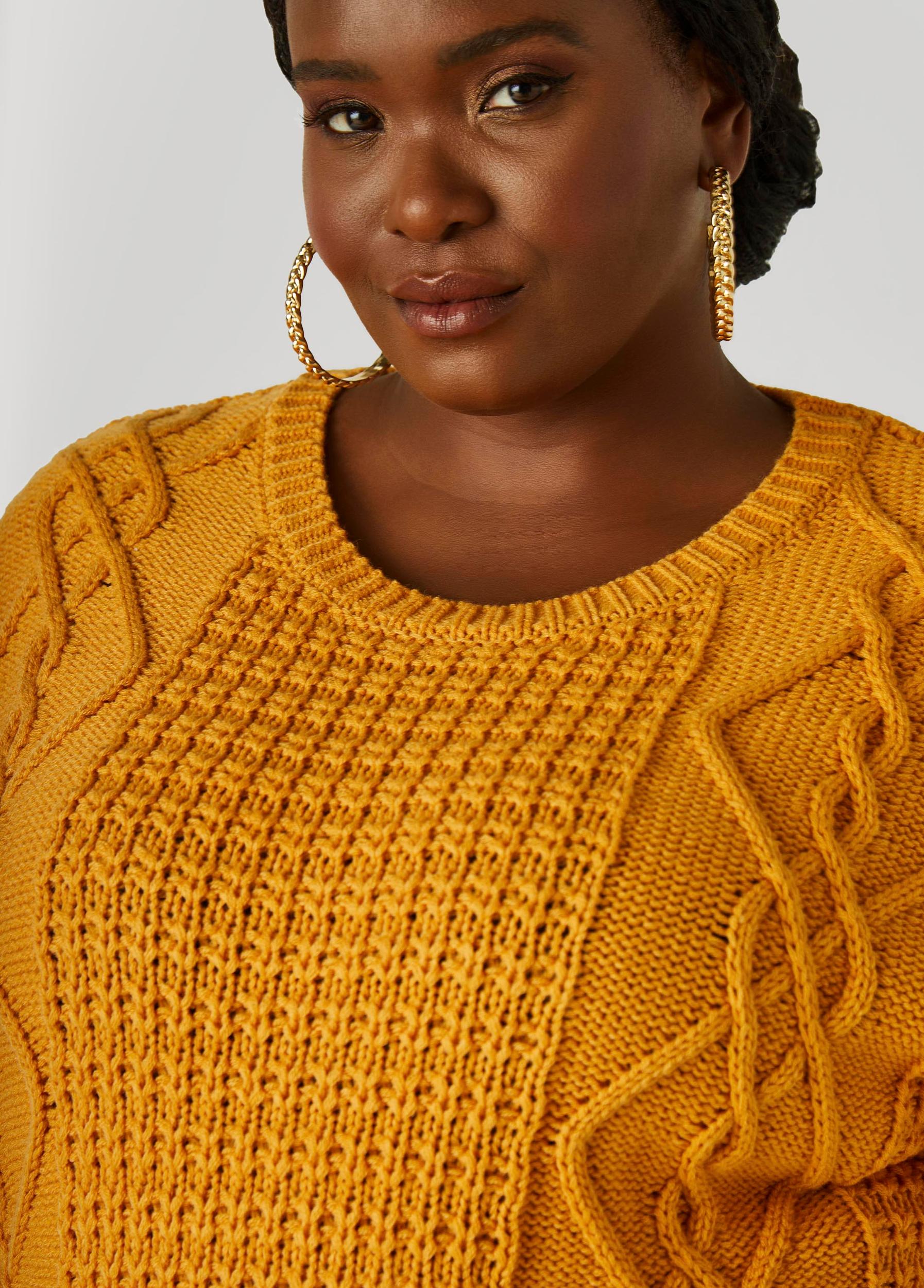 Plus Size Drawstring Cable Knit Sweater Ashley Stewart Product Image