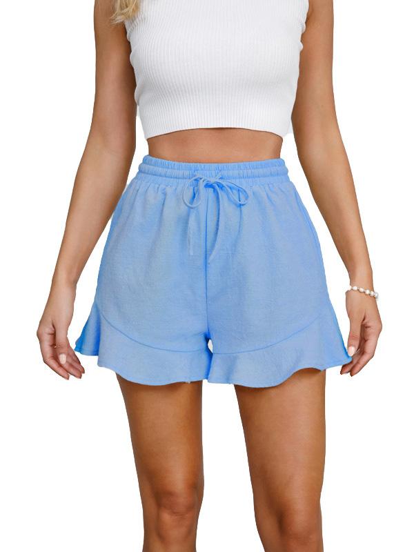 Loose Wide Leg Drawstring Elasticity Solid Color Split-Joint Shorts Product Image