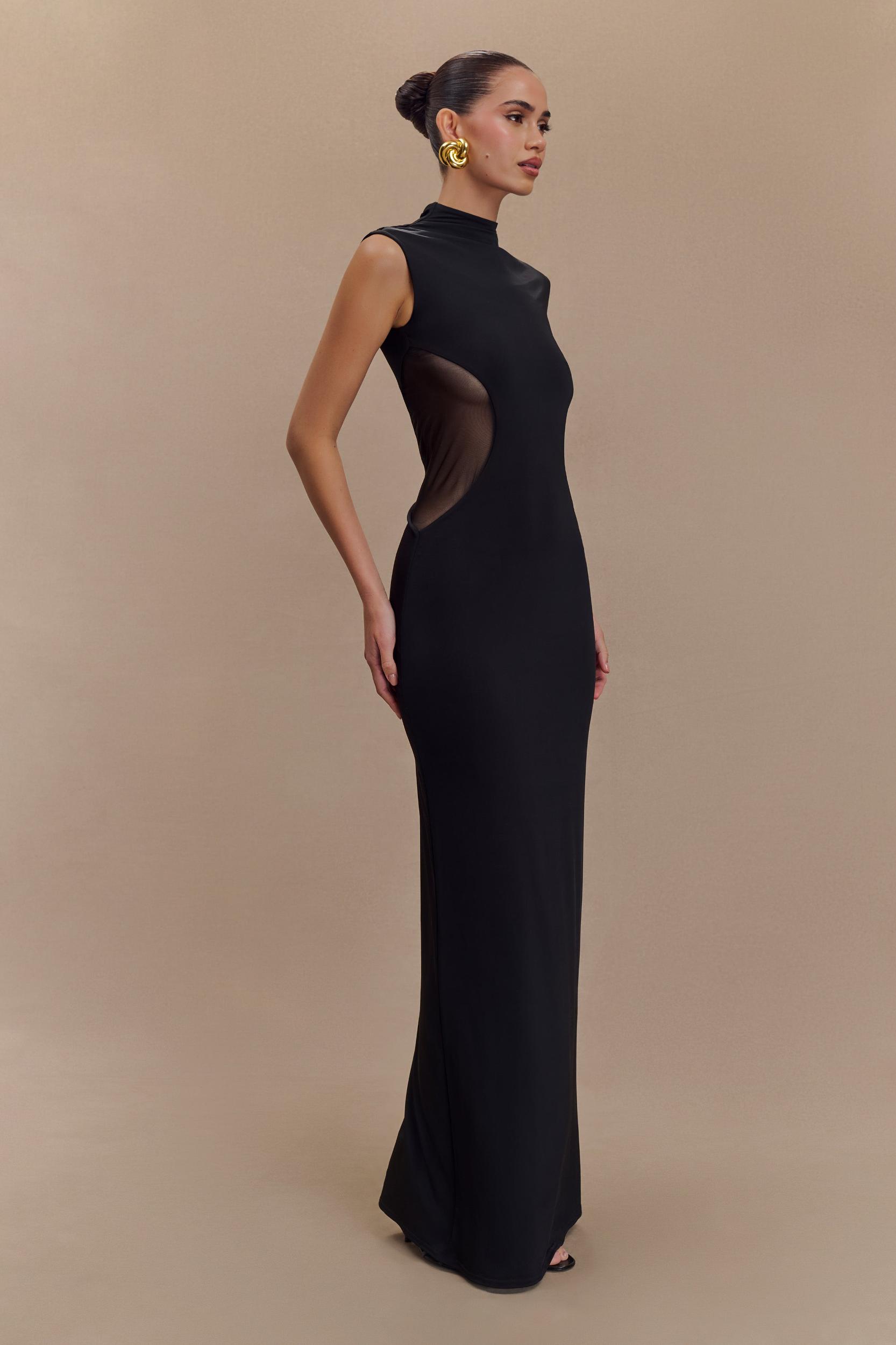 Massie Slinky And Mesh Maxi Dress - Black Product Image
