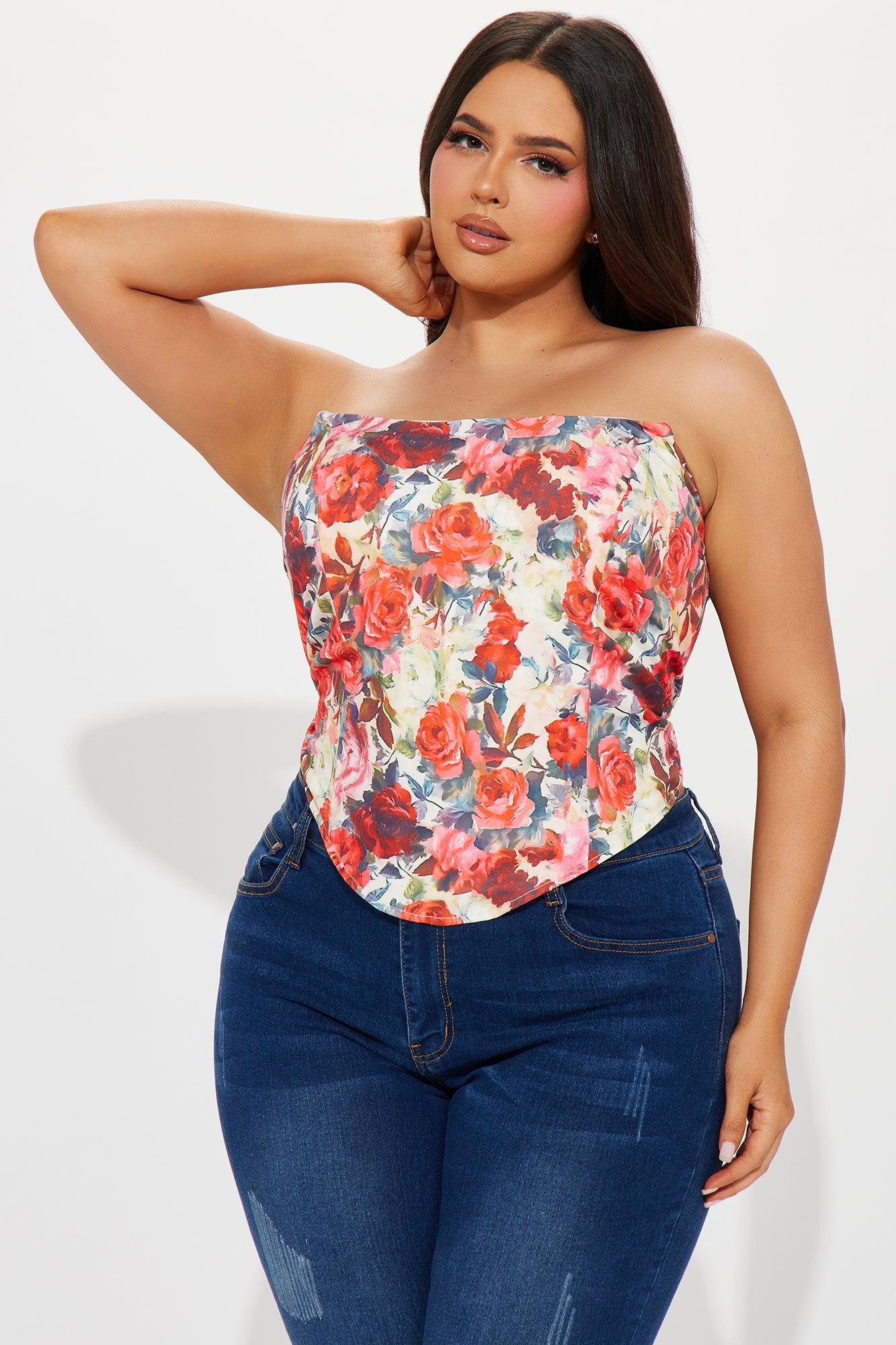 Full Bloom Floral Corset Top - Ivory/combo Product Image