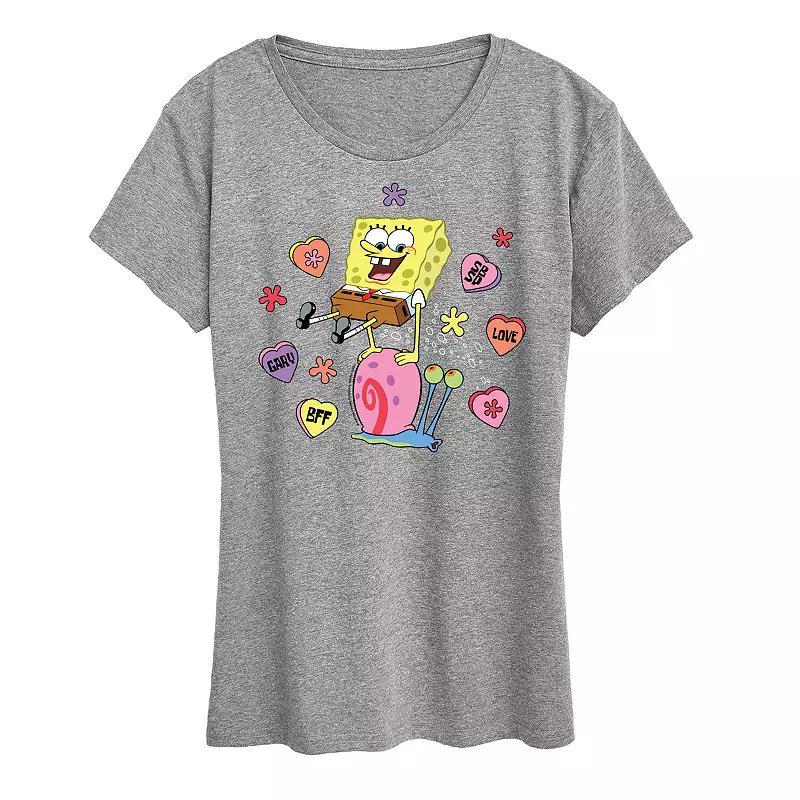 Women's Spongebob Squarepants Spongebob Gary Candy Hearts Graphic Tee,  Product Image