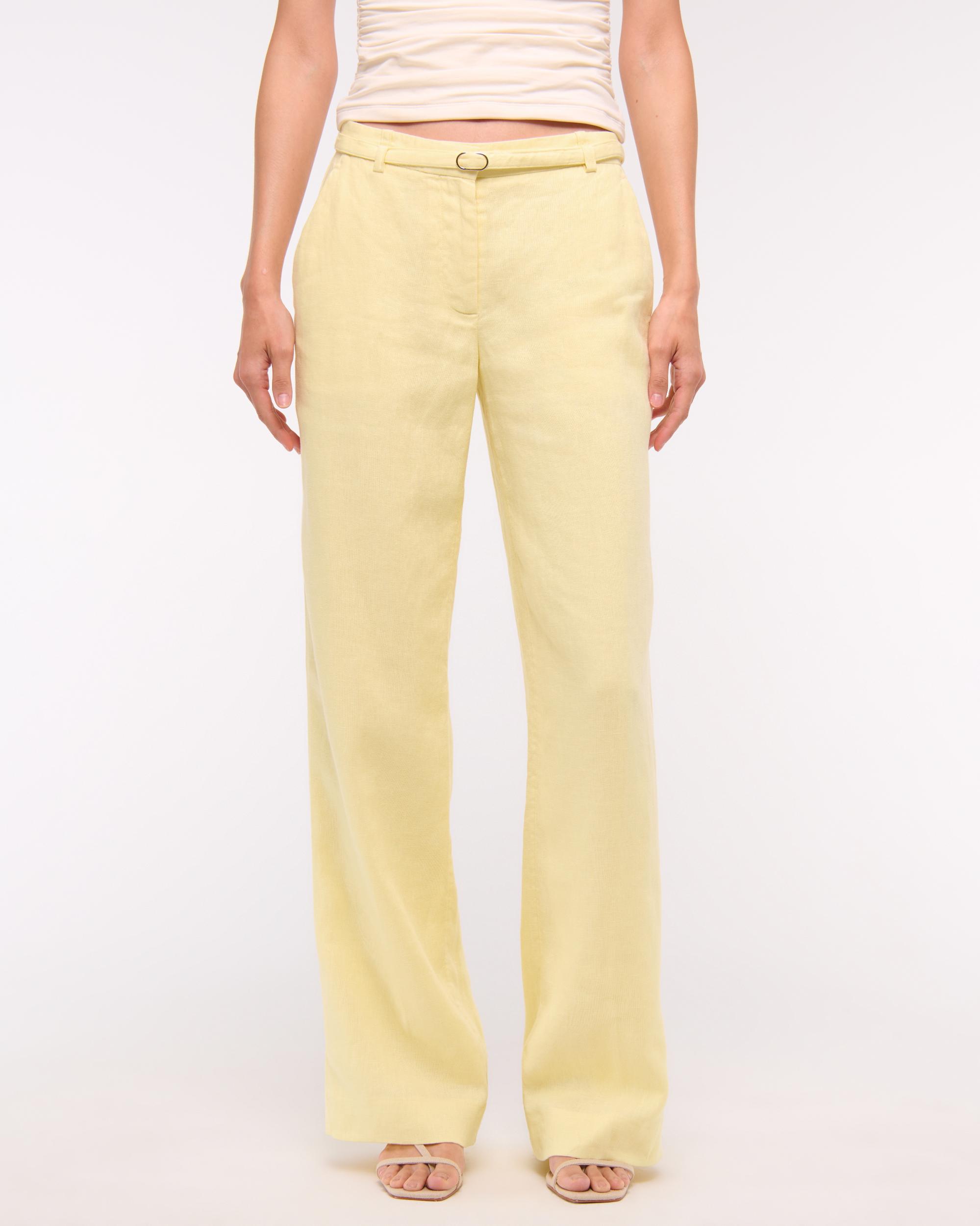 Premium Linen Belted Wide Leg Pant Product Image