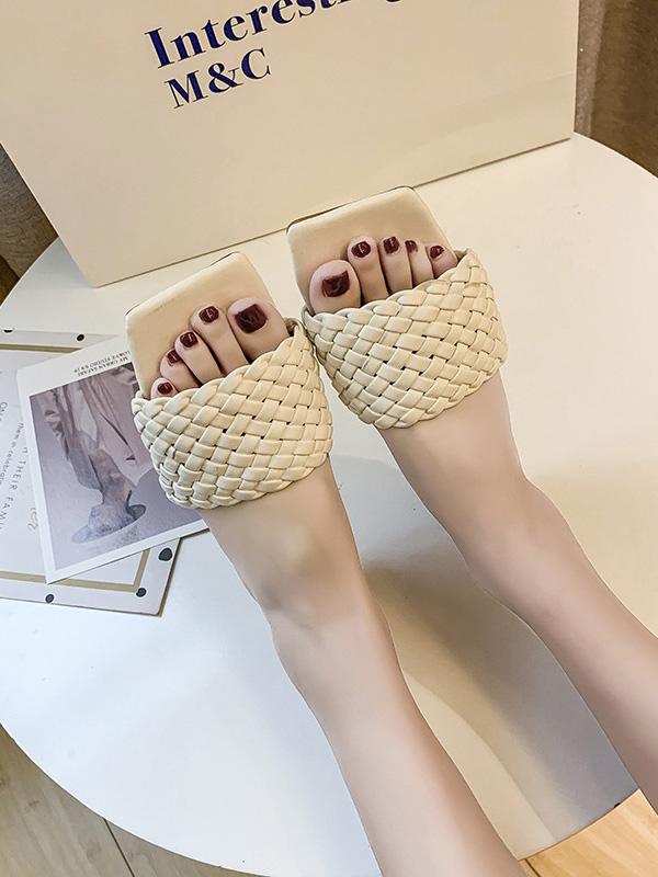 Open Toe Solid Color Split-Joint Square-Toe Slippers Product Image