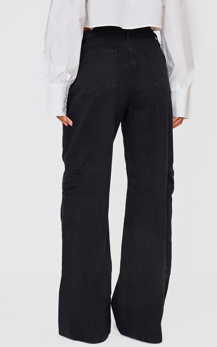 Washed Black Cargo Side Pocket Wide Leg Jeans Product Image