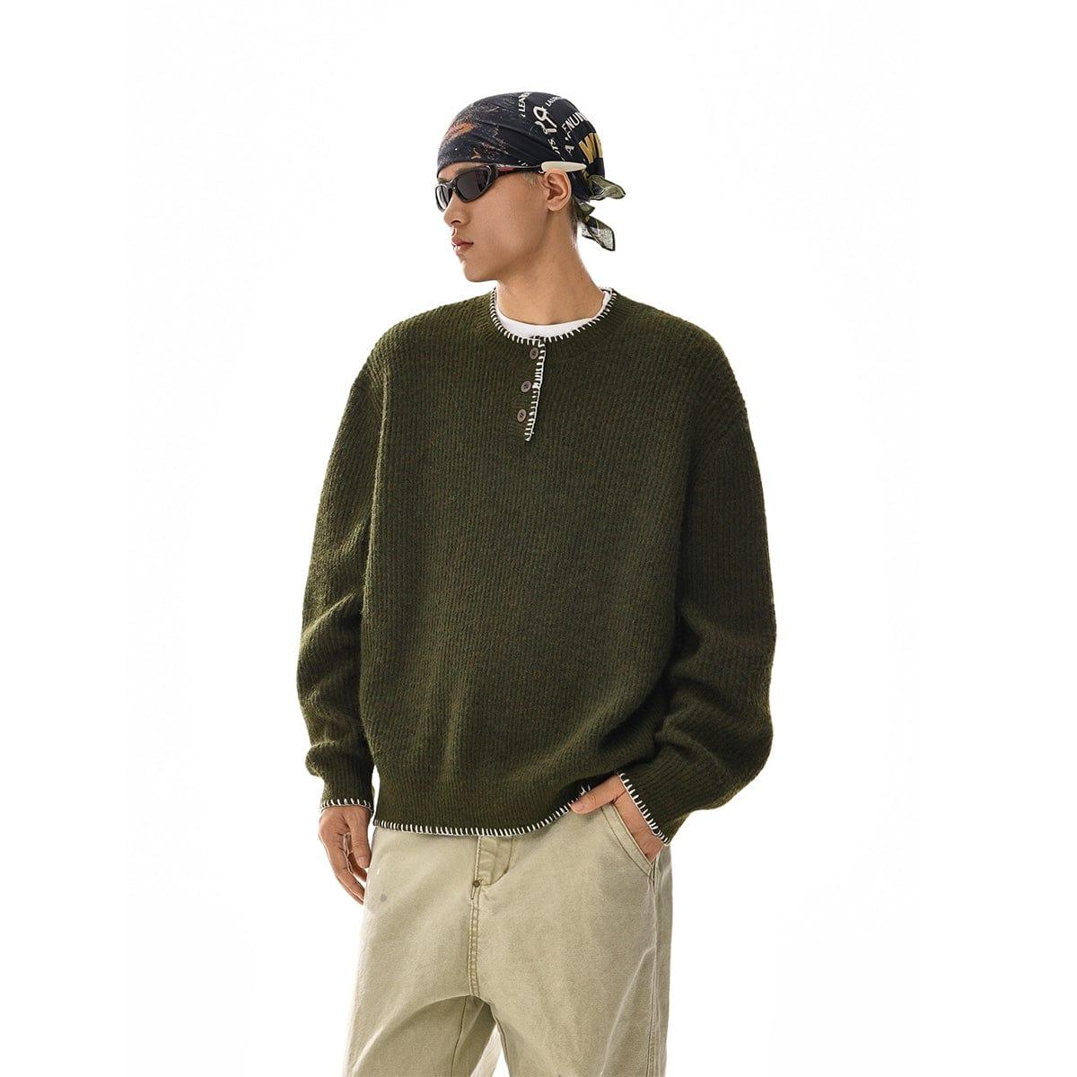 RT No. 12112 GREEN KNIT HENRY COLLAR SWEATER Product Image