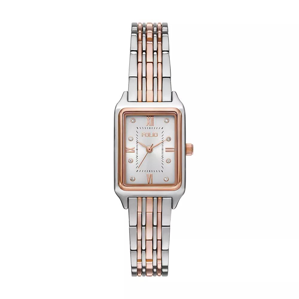 Folio Women's Rectangular Bracelet Watch, Two Tone Rose Silver Product Image