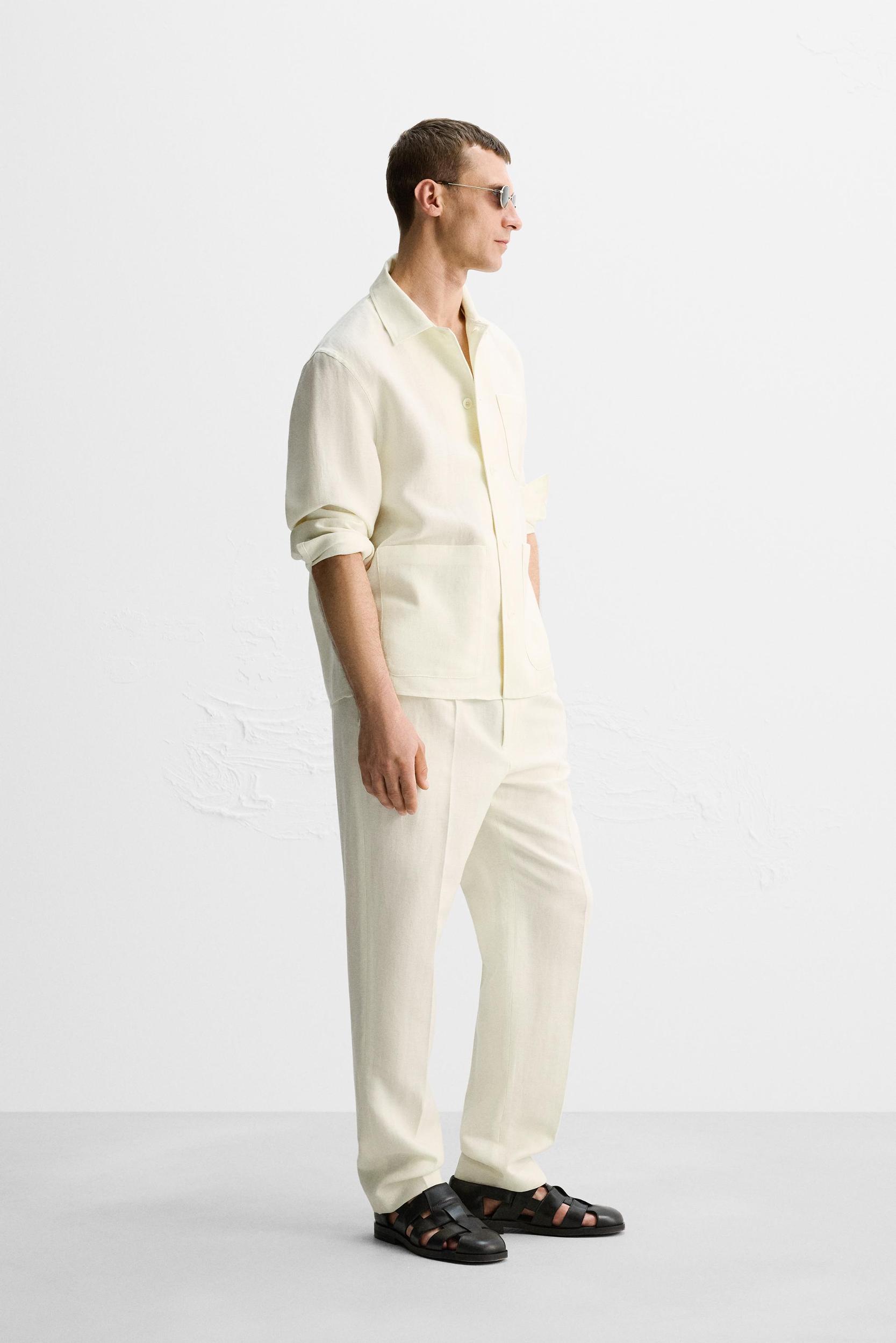 LIMITED EDITION HERRINGBONE LINEN-WOOL PANTS Product Image