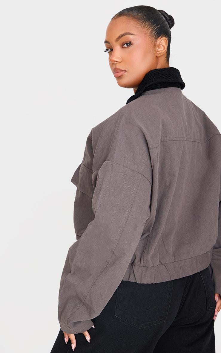 Plus Dark Grey Contrast Collar Twill Jacket Product Image