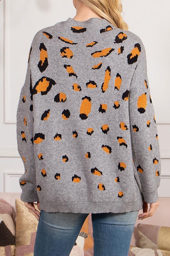 Turtle Neckline Leopard Sweater Product Image