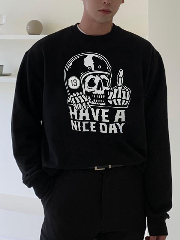 Men’s Funny Skull Letter Print Pullover Sweatshirt Product Image