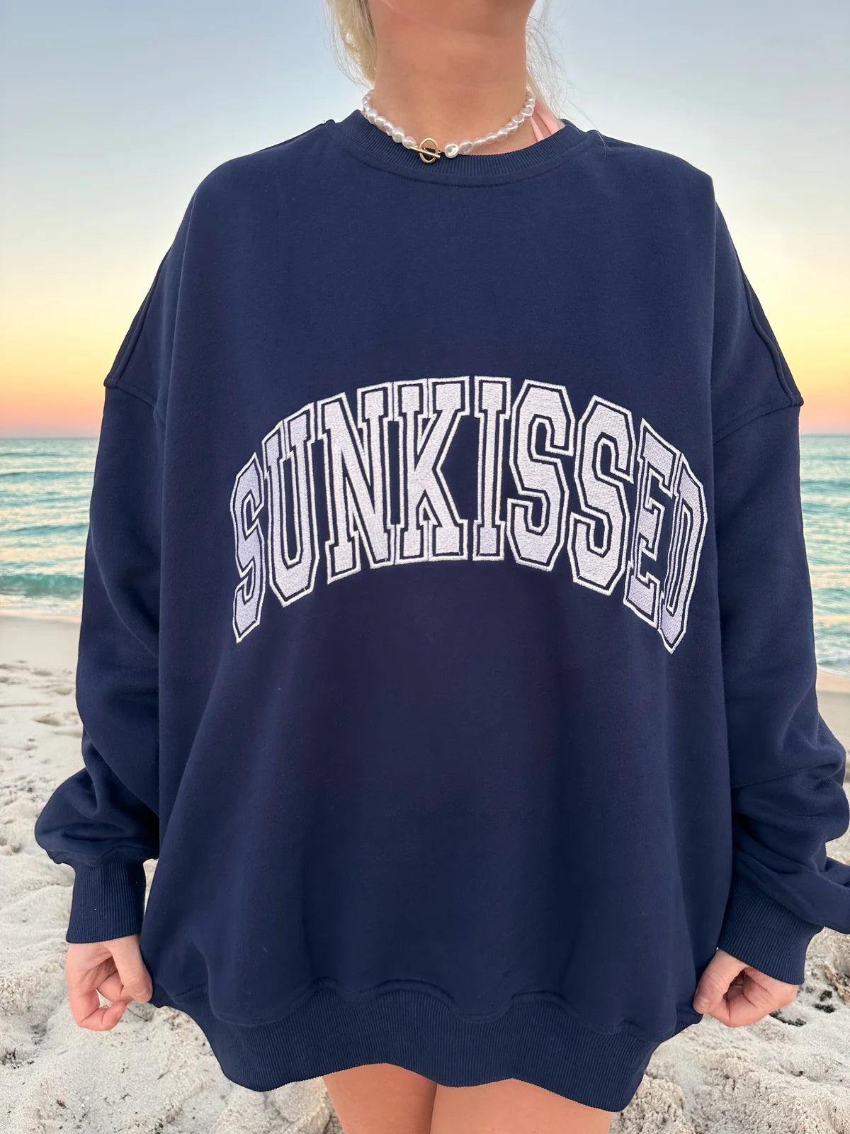 Sunkissed Collegiate Embroider Oversized Crewneck Sweatshirt Product Image