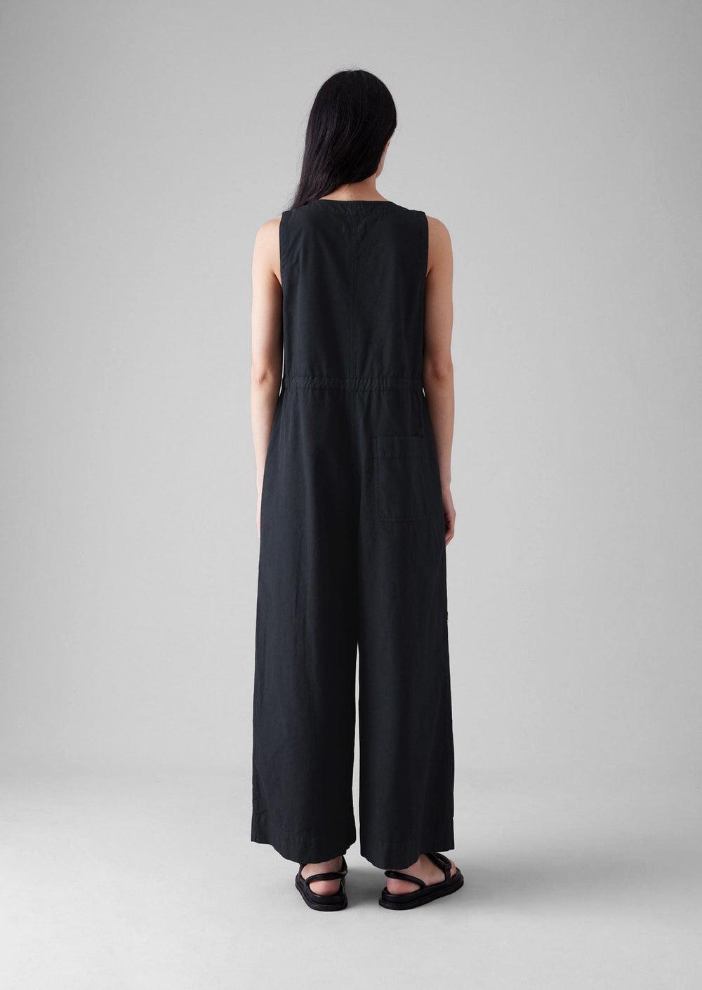 Cotton Linen Wide Leg Jumpsuit | Soft Black Product Image