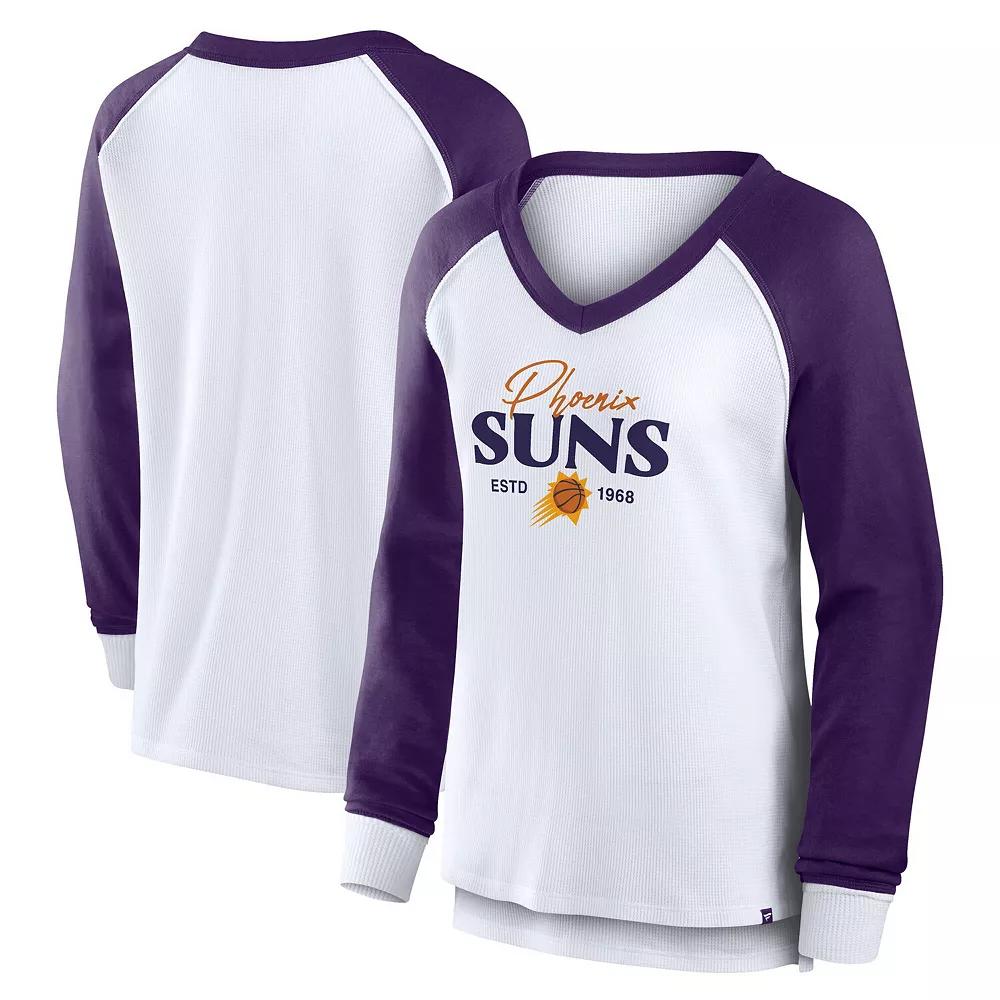 Women's Fanatics White Phoenix Suns Open Lane Waffle Long Sleeve V-Neck T-Shirt, Size: XL, Phx White Product Image
