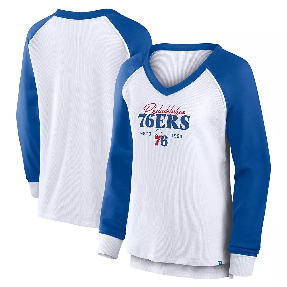 Women's Fanatics White Philadelphia 76ers Open Lane Waffle Long Sleeve V-Neck T-Shirt, Size: 3XL, 76r White Product Image
