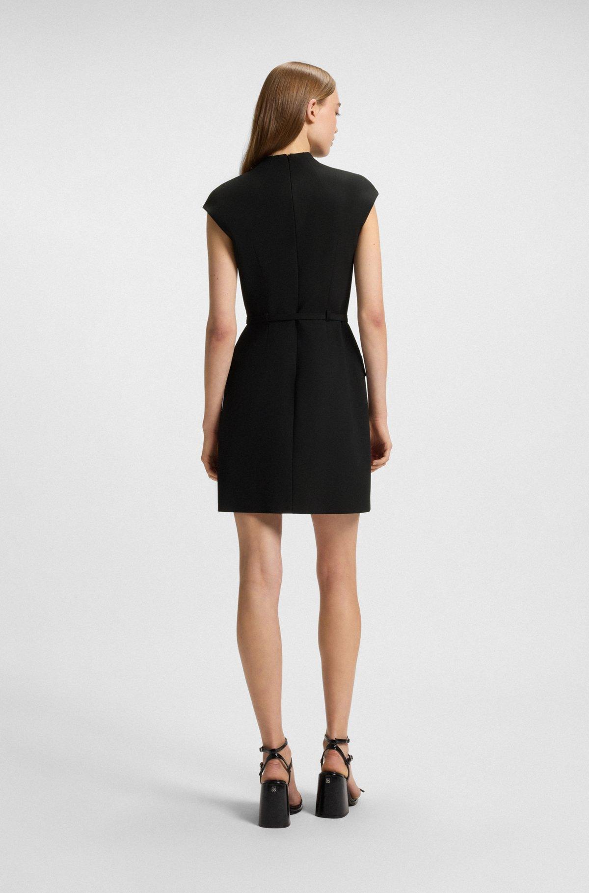 HUGO - Belted mock-neck dress with subtle shoulder padding - Black Product Image