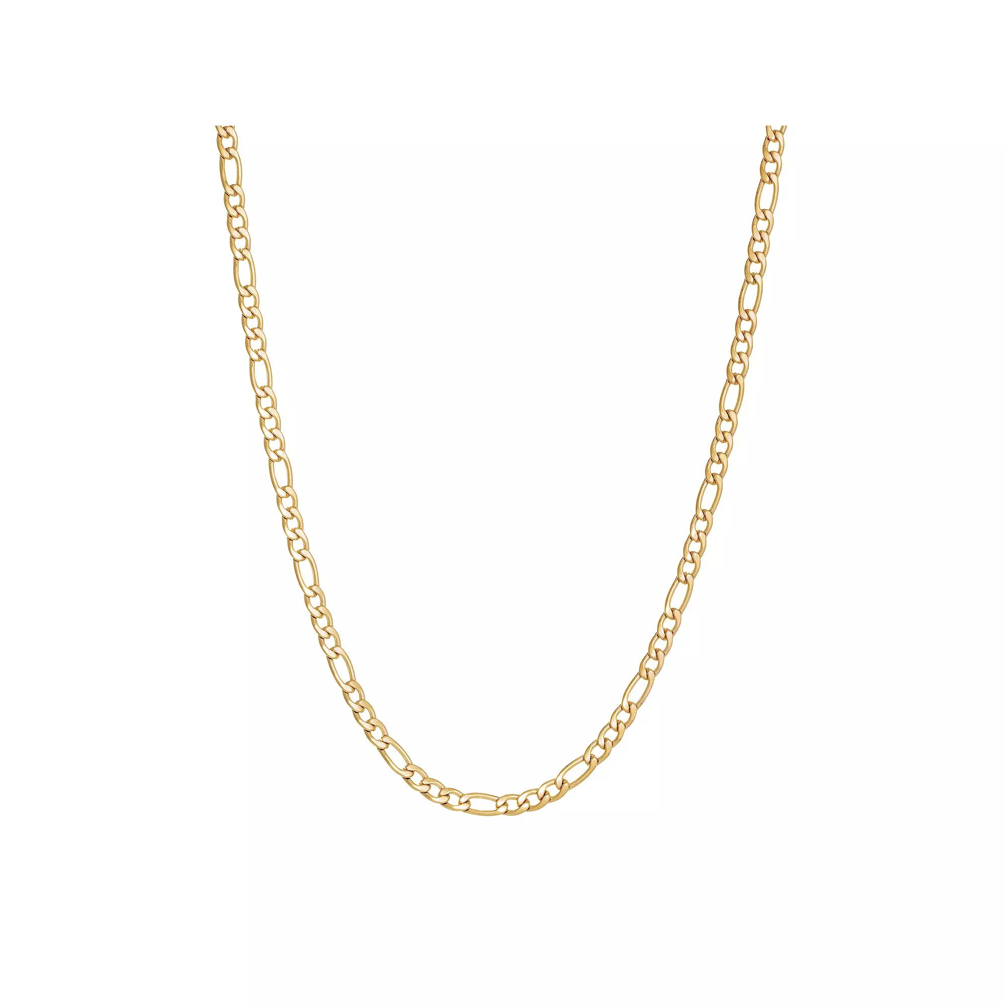 Mens LYNX Stainless Steel 3 mm Figaro Chain Necklace Gold Tone Product Image