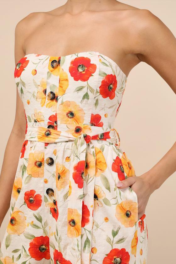 Sunny Day Classic Ivory Floral Strapless Jumpsuit Product Image