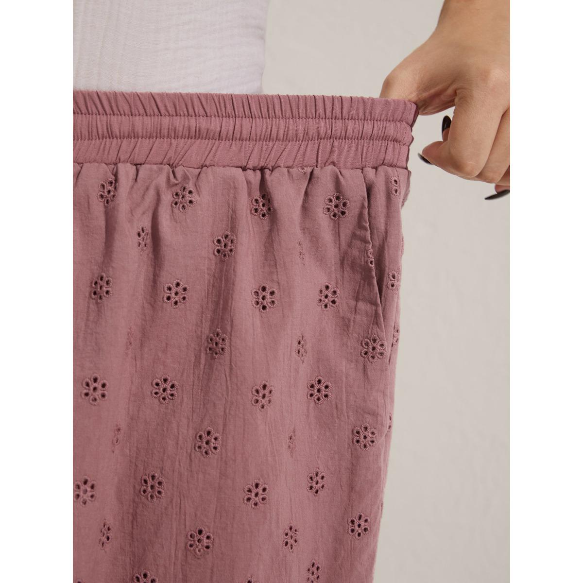 Plus Size Cotton Embroidered Ruffled Hem Wide-Leg Shorts Women Rouge Boho Cut-Out Wide Leg Vacation Shorts BloomChic 14-16/1X Product Image