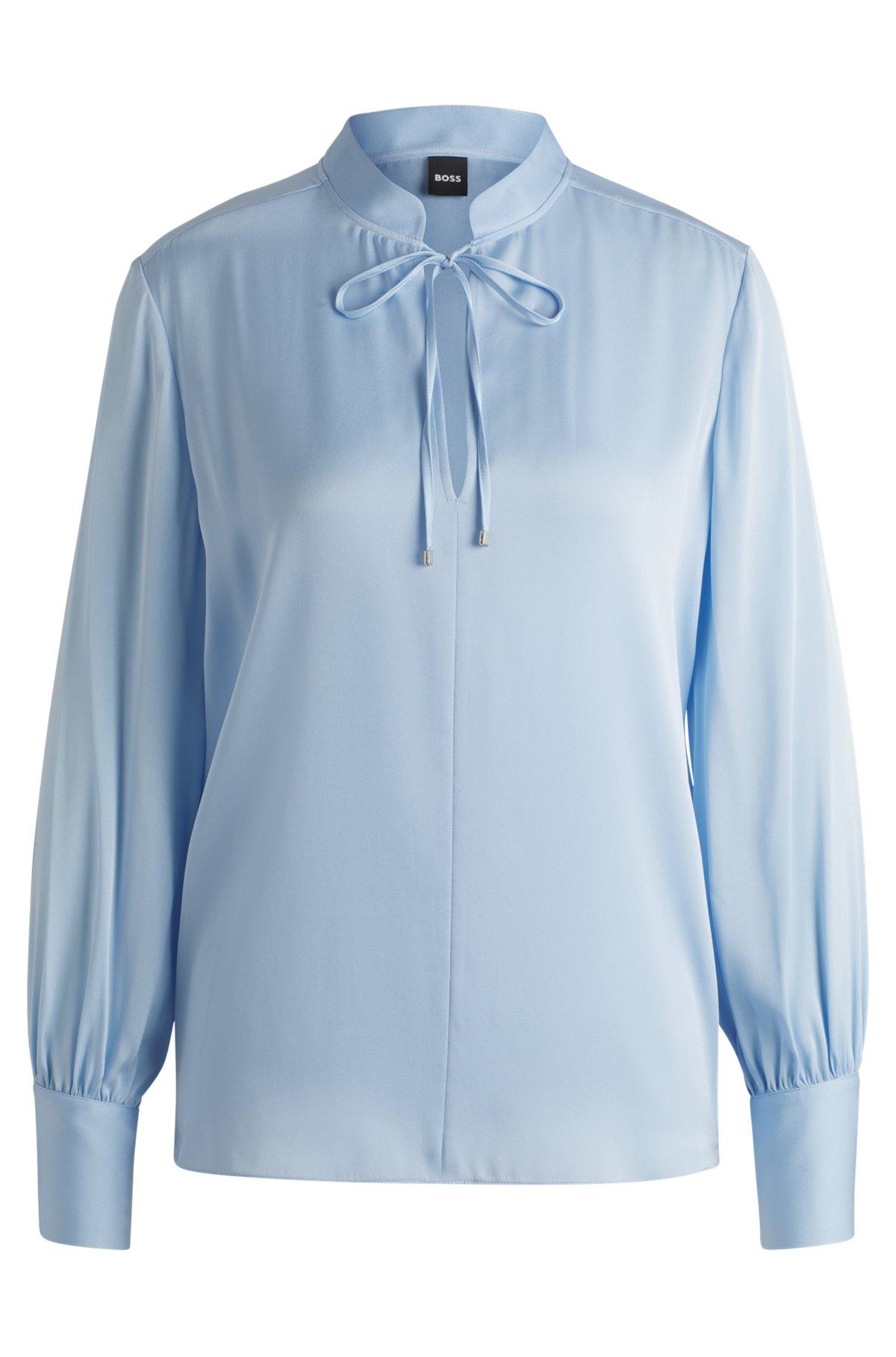 Relaxed-fit blouse in stretch silk with keyhole neckline Product Image