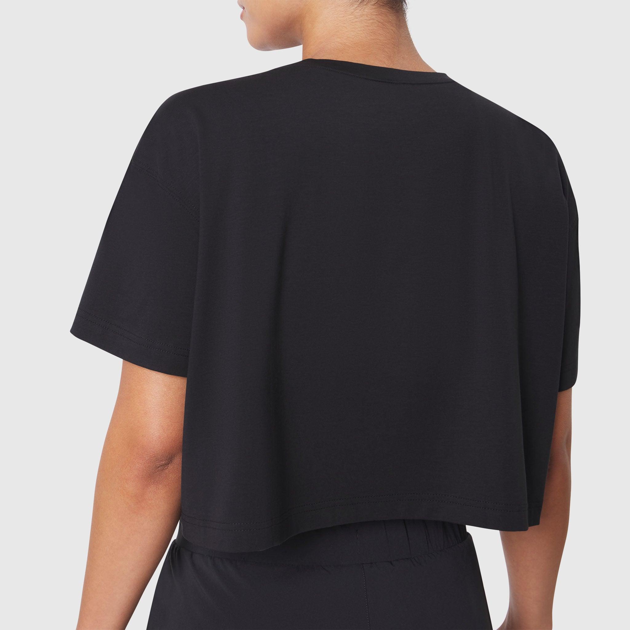 W082. SUPIMA® Ice-Skin™ Reversible Crop Tee - Black/Black Product Image