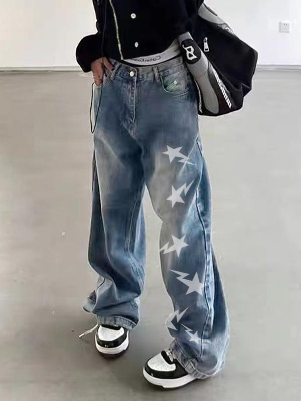 Washed Star Print  Boyfriend Jeans Product Image