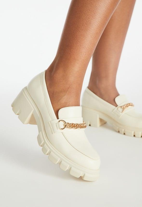 JustFab Margaux Platform Loafer Pump Womens Black/ White Size 8.5 Product Image