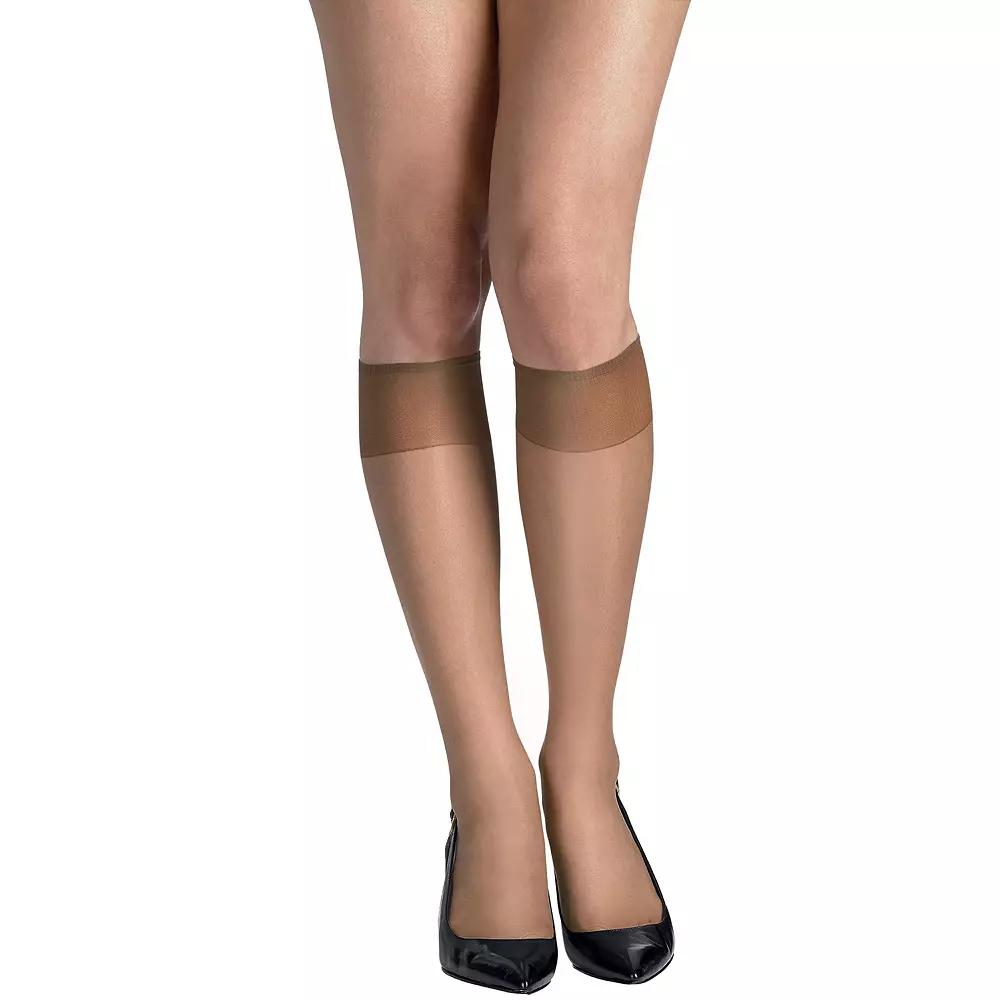 Hanes® 2-pk. Silk Reflections Knee-High Sheer Toe Pantyhose 725, Women's, Barely There Product Image