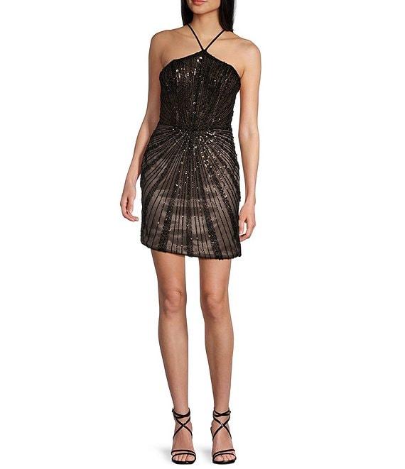 GB Social Sequin Beaded Halter Mini Dress Product Image