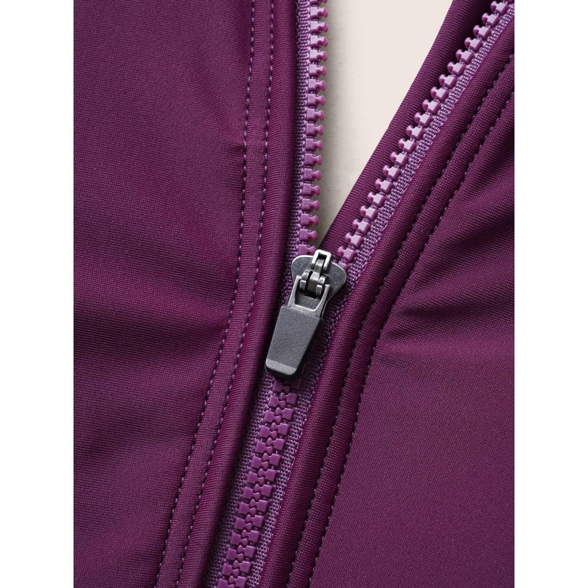 Plus Size Solid Half Zip Ruffle Cap Sleeve One Piece Swimsuit Women's Swimwear Deeppurplered Beach Ruffles Curve Bathing Suits High stretch One Pieces BloomChic 26/4X Product Image