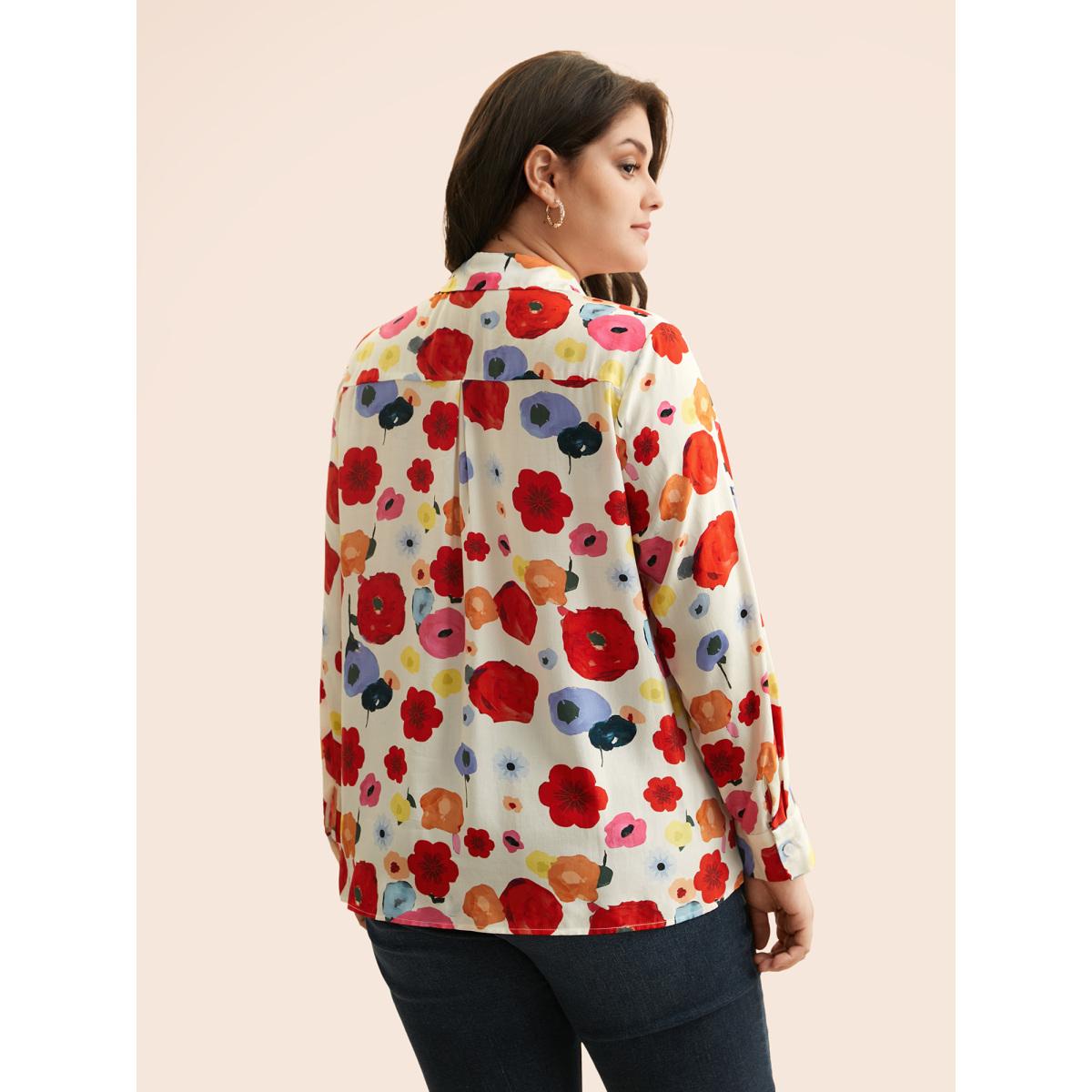 Plus Size Multicolor Contrast Floral Shirt Collar Blouse Women Elegant Long Sleeve Shirt collar Everyday Blouses BloomChic 18-20/2X Product Image