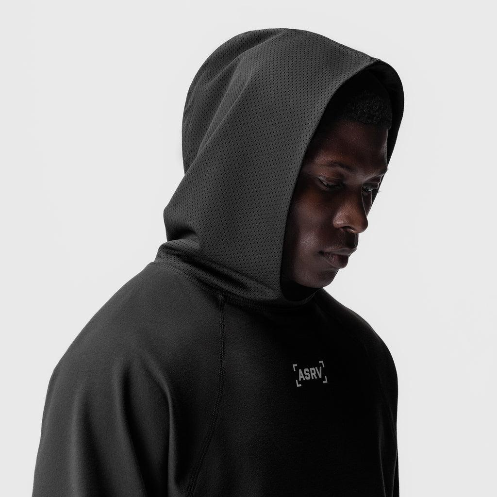 0958. Micro-Terry Raw Hem Hoodie - Black Product Image